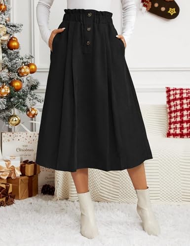 IDEALSANXUN Womens Corduroy Skirts Fall Winter High Waisted A Line Pleated Midi Skirt3
