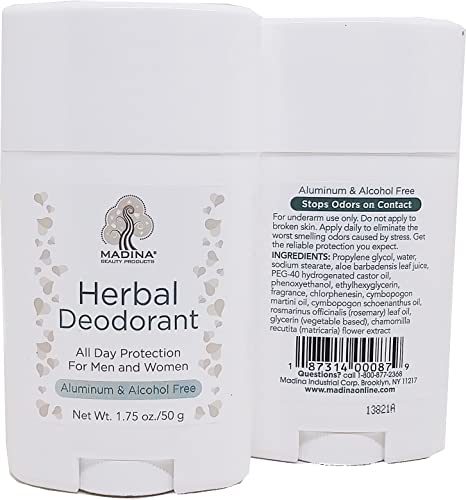 Madina Alcohol & Aluminum Free Herbal Deodorant [Pack of 2 - White - 1.75 oz./50 g]
