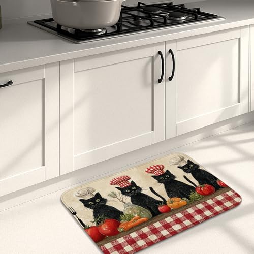 Tapis de cuisine motif chat pour sol, tapis vintage doux pour chat, rembourré, confortable, lavable, antidérapant pour cuisine, évier, buanderie, salle de...