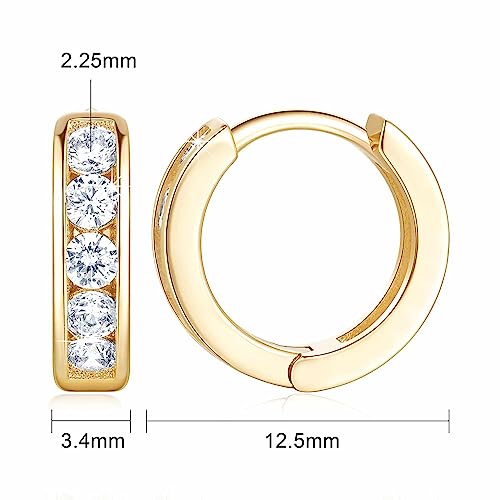 14K Gold Huggie Hoop Earrings Small Gold Hoop Earrings Trendy Hoops Earring with Round Cubic Zirconia Gems-12.5 mm4