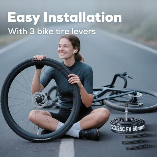 Image of Heavy Duty 700c Bike Tube 700 x 23-25c 28-32c 35-43c Butyl Rubber, 28 Inch Road Bicycle Tire Inner Tube Replacement 2 Pack with Tire Levers
