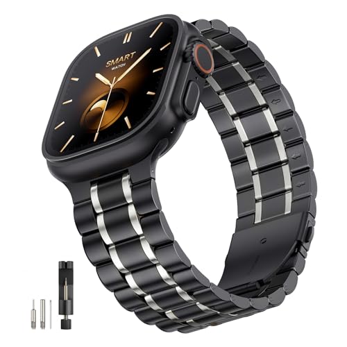Image of Bestig Compatible with Apple Watch Bands for Men Women 40mm 38mm 41mm 42mm(Series 11 10), Premium Solid Stainless Steel Metal Business Strap for iWatch Series 11 10 9 8 7 6 SE 5 4 3 2 1, Black /Silver