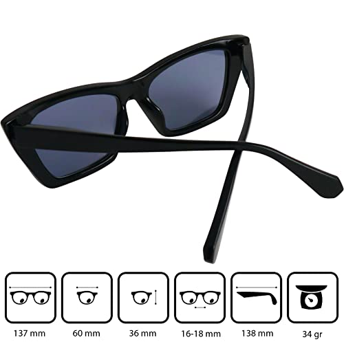 Mini Brille - Sun Reading Glasses for Women Cat-Eye Rectangular, Case,Thick Plastic Frame (Black), Sunglasses + 1.50 Magnification - Image 3