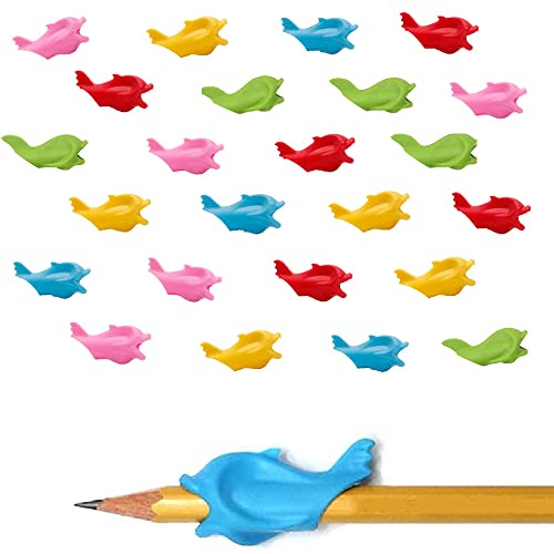 24Pcs Aide Écriture Enfant, Crayon Silicone Pencil Grips, Tenue Stylo Ergonomique Guide, pour Ecriture Dessin Coloration Utilisation pour Droitier ou Gaucher, Couleur Aléatoire Cover