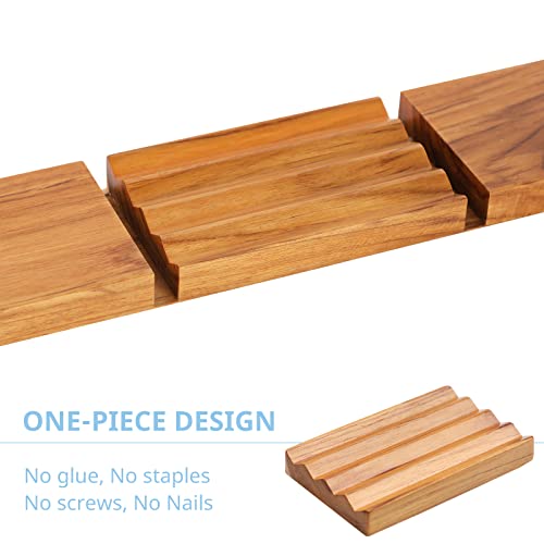 Teak Seifenschale für Dusche von HTB, Holz dekorative Bad Seife Halter erhöhte Basis Design zu halten Seife trocken in Küche, Bad(1pcs) 4