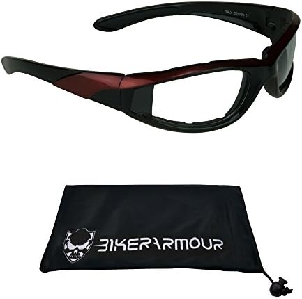Bikershades Motorcycle Night Glasses Safety Foam Padded Black with Red Frame for Men and Women