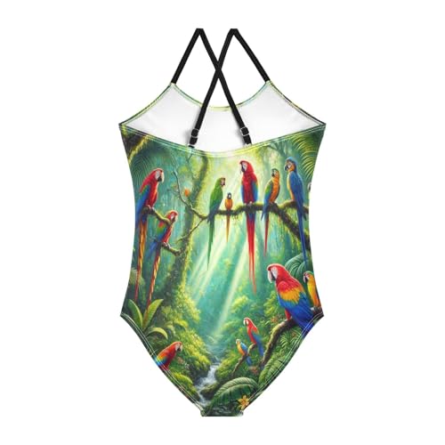 Tropical Rainforest Parrots Bathing Suits for Girls Kids Swimsuits Summer Beach Swimwear One Piece Swimsuits2