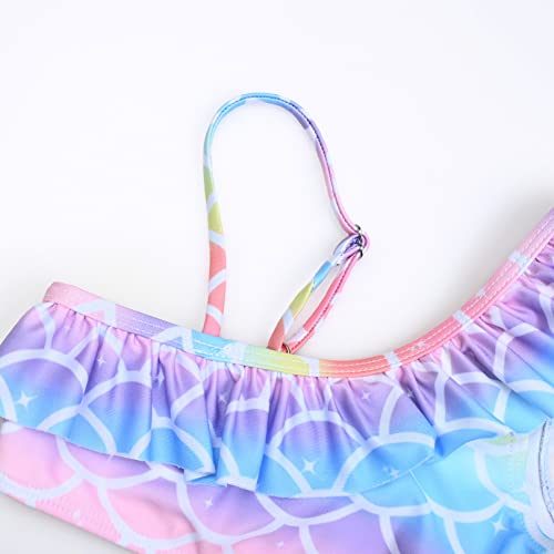 Image of QPANCY Girls One Shoulder Swimsuits Kids Two Piece Bathing Suits Ruffle Beach Swimwear