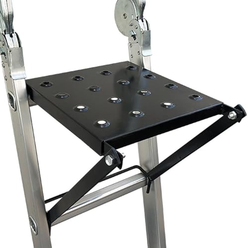 Universal Ladder Work Platform, Heavy Duty Iron Step Plate with 180kg Capacity, Anti-Slip Ladder Tray with Tool Holes for Painters & DIY, Fits Most Ladders, Black (Note: Dimensions are approximate)