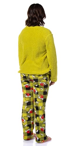 The Grinch Conjunto de pijama feminino Dr. Seuss The Grinch Santa Fleece Buffalo Xadrez Conjunto de