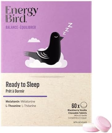 Energy Bird: Ready to Sleep Chewable Supplements | L-theanine | Melatonin | Sleep & Relaxation | Blackberry Vanilla | 60 tablets