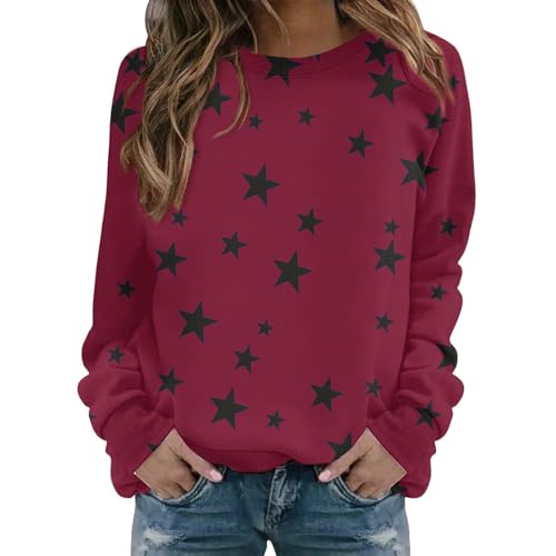 Image of RIKAY Star Graphic Sweatshirts for Women UK Oversized Hoodie No Hood Crewneck Long Sleeve Tops Casual Sweatshirt Loose Pullover Shirts Spring Clothes Cute Tops Red