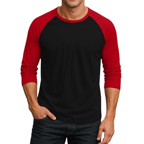 Herren 3/4 Ärmel T-Shirt Casual Langarm Baseball Tshirt Rundhalsausschnitt Kontrastfarben Raglan Pullover