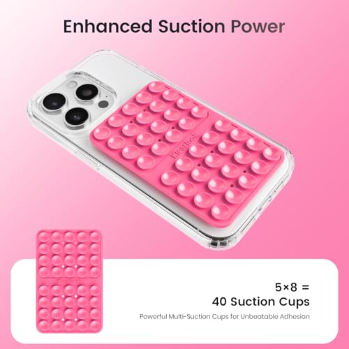 Image of Klearlook Silicone Suction Cup Phone Case Mount Double Sided, Sticky Phone Grip for 6.1-7.2 inch Phones, Phone Accessories Hands-Free Strong Grip Holder for Selfies and Videos, Hot Pink