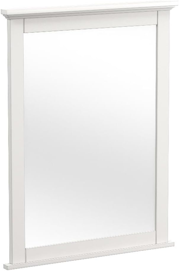 Pemberly Row Farmhouse Solid Hardwood Mirror, Cream Finish, 42 x 32 in, Durable Veneer Frame, Rustic Style Wall or Dresser Mirror for Bedroom or Living Room Decor