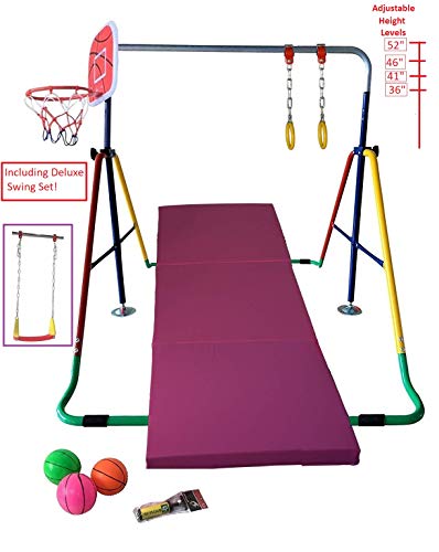 Kids Jungle Gym 4 in 1 Horizontal Bar w 2x6 FT Tumble Mat