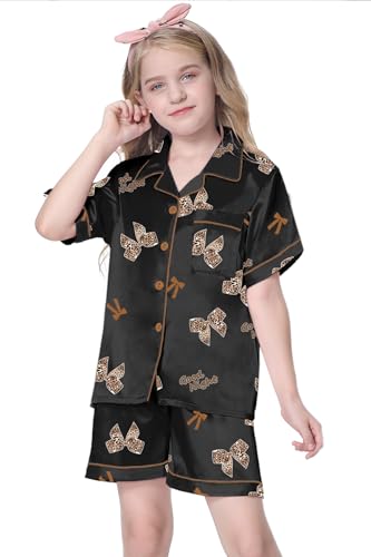 Image of Schbbbta Girls Womens Pajamas, Satin Silky Pjs Set Kids 2Pcs Button-Down Nightwear Sleepwear Gift for Mommy and me