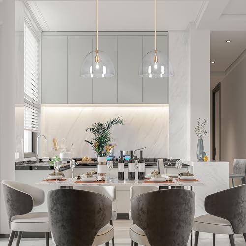 Image of KSANA Gold Glass Pendant Light, Oversized Modern Glass Dome Pendant Lighting for Kitchen Island, Dining Room, Hallway, Foyer, Bedroom