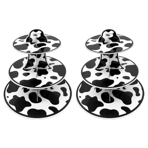 3 Tiers Cow Prints Cupcake Stand for Farm Themed Parties and Baby Showers Easy to Assemble and Store Dessert Display Rac