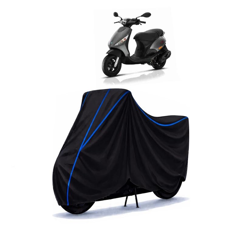 Image of Scooty Cover Water Resistant for Piaggio 50 | Universal Scooter & Bike Cover | Heavy Duty UV Dust, Rain & Scratch Protection | Elastic Fit All Weather Indoor Outdoor | Black with Blue Piping