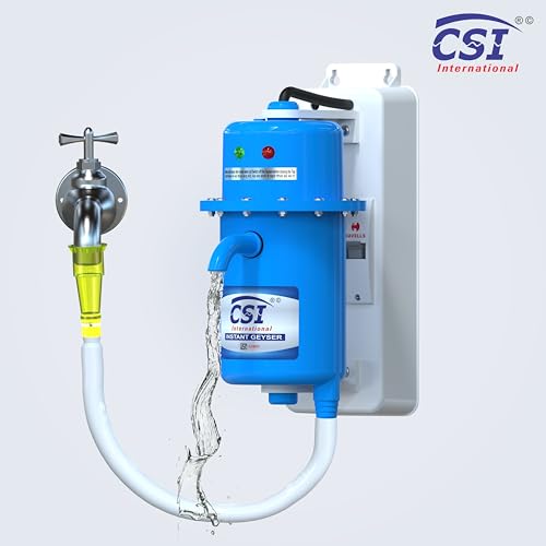 Image of CSI INTERNATIONAL Instant Water Geyser 1 L Portable water heater, Made of First Class ABS Plastic, Auto Cut Off Feature with 1 Year Warranty, For Home, Office, Restaurant etc (Light Blue + MCB)