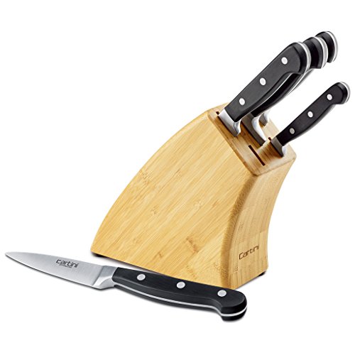 Godrej Cartini Kitchen & Catering Accessories (Bamboo Block Set with VS-1311 Serin Knives (Chef Knife,Bread Knife, Carving Knife, Vegetable Knife, Paring Knife), Set of 5