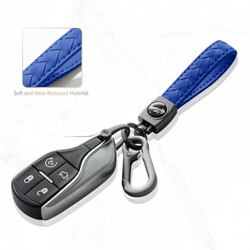 Image of Gkeygo Carabiner Keychain, Universal Heavy Duty Woven Handmade Leather Key Chain, Car Fob Key Keychains with 360 Degree Rotatable Snap Swivel and Anti-Lost D-Ring for Men and Women, Gunmetal - Blue