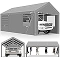 COBIZI Carport 10x20FT Heavy Duty Portable Garage, 3.0 Powder Coated Frame(Better Than Galvanized), Waterproof Shelter with Removable Sidewalls & Windows, Built-in Sandbags, for Car/Boat/SUV, Gray