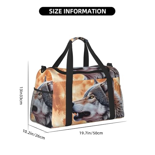 Wolf Howling At The Moon Print Travel Duffle Bag - Foldable Personal Item Travel Bag for Women & Men,Carry-On Convertible Crossbody Tote Bags with Adjustable Shoulder Strap & Pockets 13x10.2x19.7 in4