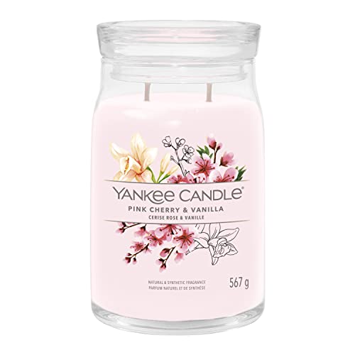 Yankee Candle Signature – Grande bougie parfumée | Cerise rose et vanille avec double mèche | Mélange de cire de soja à combustion longue | Cadeau...