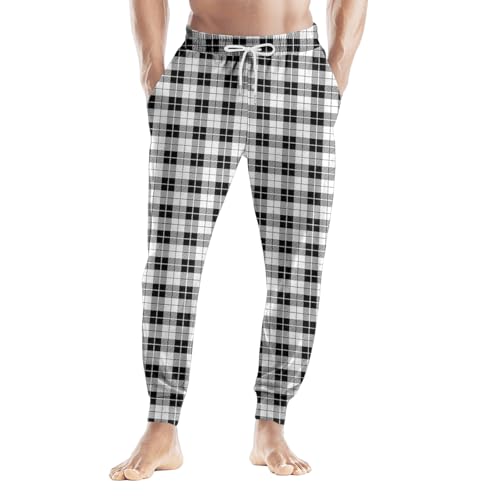 Mens Cotton Pajama Pants,Soft Plaid Pj Pant Sleepwear Lightweight Lounge Bottoms With Pockets, M-3XL