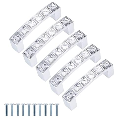 PsmGoods® Rhinestone Glass Diamond Crystal Drawer Knobs Europe Style Furniture Door Pull Handle for Dresser Cabinet Cupboard Kitchen Bathroom Knobs Set of 10 (64MM Pack of 10) Cover