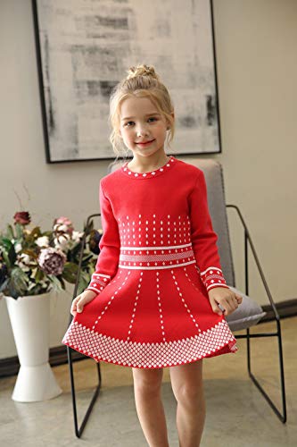 SMILING PINKER Girls Knit Sweater Dress Argyle Crewneck Long Sleeve Winter Party Dress2