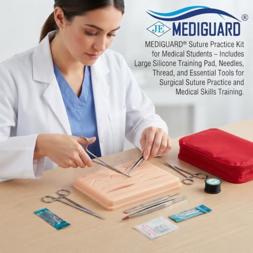 Image of Suture Practice Kit for Medical Students - Includes Large Silicone Training Pad, Needles, Thread, and Essential Tools for Surgical Suture Practice and Medical Skills Training
