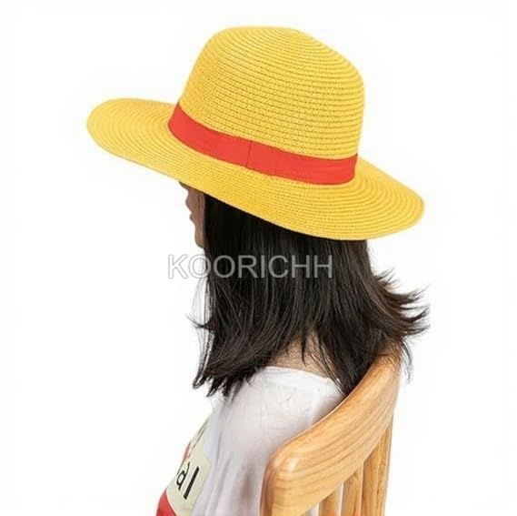 Image of One Piece Luffy Straw Hat Replica | Monkey D. Luffy Anime Cosplay Hat | Premium Yellow Pirate Cap with Red Band | Anime Collectible Accessory for Fans, Costume Party & Gift