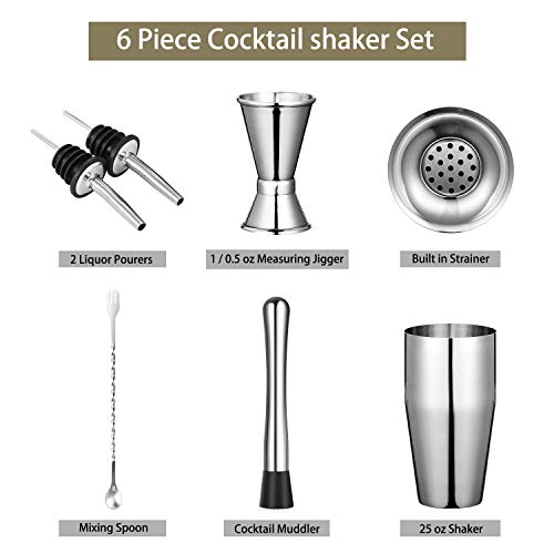 Conjunto de coqueteleira 6 peças, coqueteleira Martini de 625 ml, coqueteleira de aço inoxidável, co