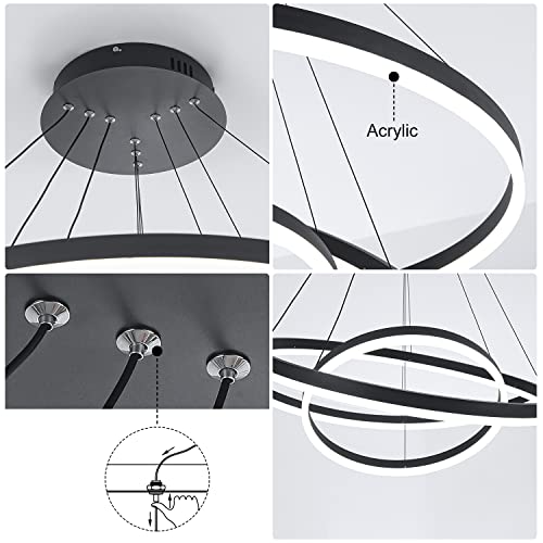 3-Rings D31.5’’ Modern Led Chandelier Black, Dimmable Pendant Lighting With Remote Control Circular Flush Mount High Ceiling Light For Living Dining Room Bedroom Foyer, 3000K-6500K Cct Changing #TOP4