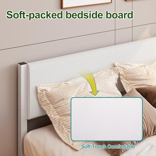 Bett 120x200 mit Lattenrost,Bettgestell Metallbett 120x200 cm mit Kopfteil,Bettrahmen aus Metall-27cm Hoch,Doppelbett Gästebett Jugendbett KeinBoxspringbett mit Stauraum,Weiß – Bild 4