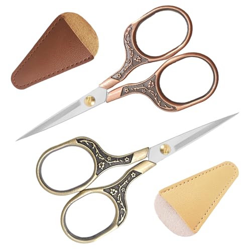 2 Pack Embroidery scissors, Small Sewing Scissors with Pu Sheath, Sharp Crochet Scissors for...
