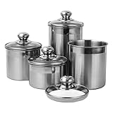 Vencer 4 Piece 304 Stainless Steel Canister Set with Glass Lids,Tea Coffee Sugar Canister for Kitchen and Home