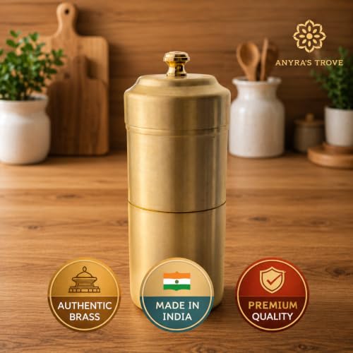 Image of ANYRA'S TROVE Pure Brass Filter Coffee Maker,South Indian Madras Kappi Drip Decoction Coffee Brewer, Coffee Filter with upto 5 cups,Home & Kitchen