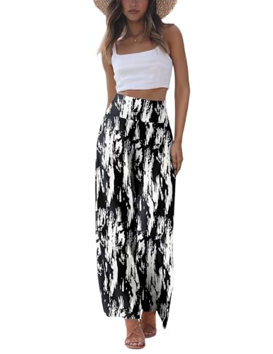 JZC Women's Palazzo Lounge Pants Stretchy Wide Leg Casual Pants Comfy High Waist Flowy Pants S-3XL