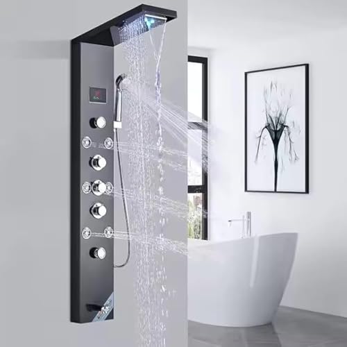 Image of Backline Shower Panel Stainless Steel 304 Grade 6 in 1 Thermostatic System With LED Rainfall Shower | Hot & Cold Water Adjustable | Hand Shower | Body Mist Spray | Water Spout