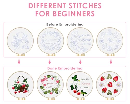 Image of TINDTOP Embroidery Kit for Adult, 4 Pack Cross Stitch Practice Kits | for Beginners Include Embroidery Cloth Hoops Threads for Craft Lover Hand Stitch with Embroidery Skill Techniques