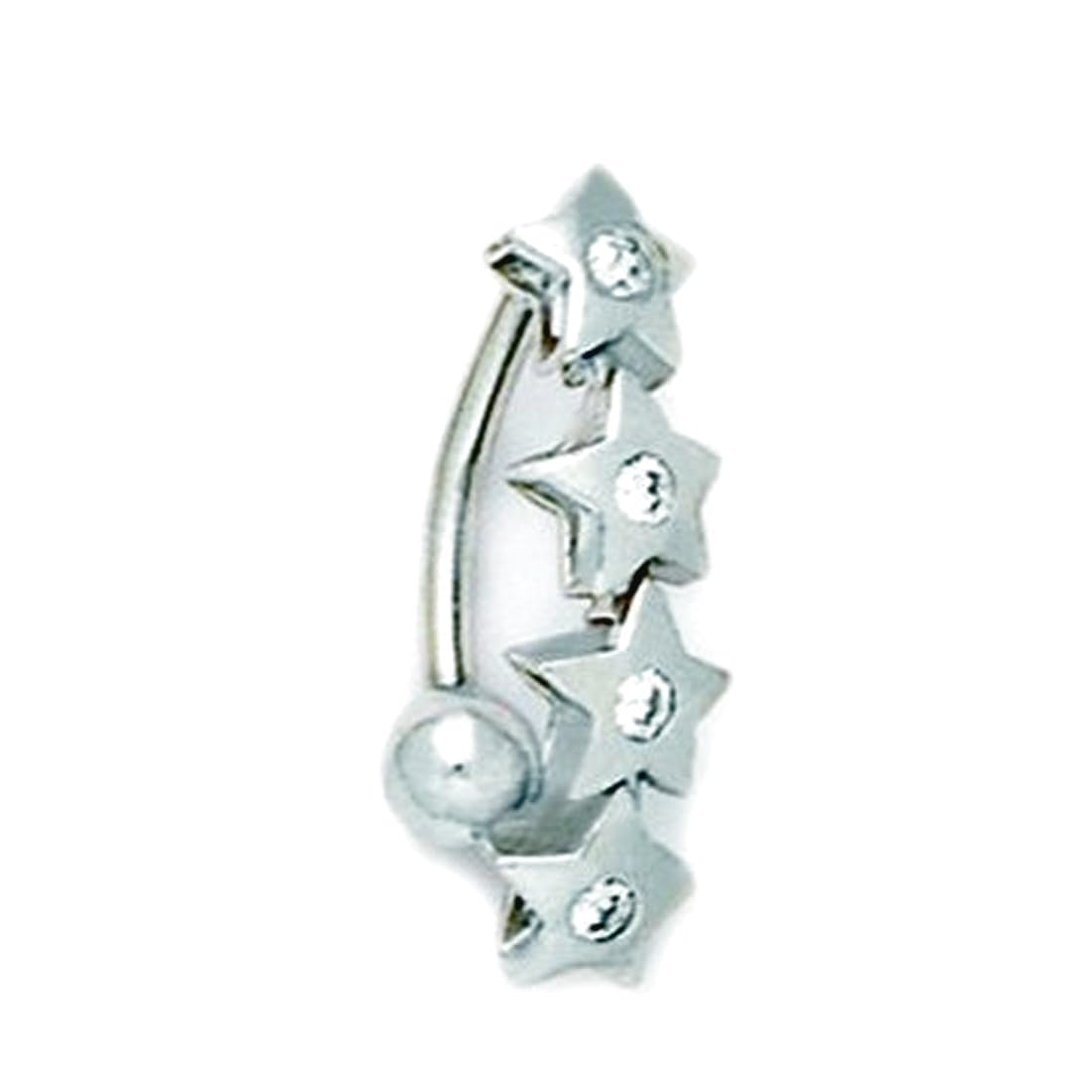 Bauchnabelpiercing für Damen, 14 Karat Weißgold, Zirkonia, 14 Gauge, 5 Sterne, Körperschmuck, 23 x 7 mm
