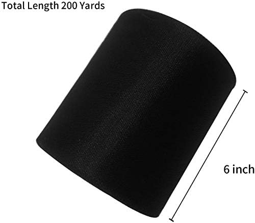 Black 6 by 200 Yards (600ft) Tulle Fabric Roll for DIY Wedding Backdrop Crafts Birthday Party Supplies