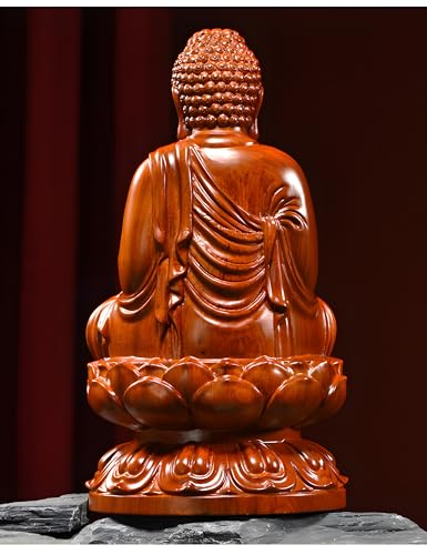 Estatua de Buda tallada a mano en madera roja de 20 cm miniatura 3