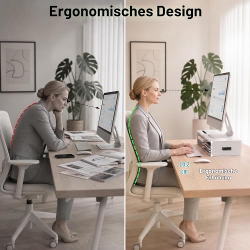 BONTEC Monitorständer 42 cm mit Handyhalter, 30kg Monitor Stand PC, Weiß – Ansicht 3