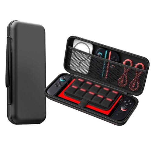 Lawnoval Bolsa de almacenamiento de poliuretano para Nintendo Switch 2, 30 x 14 x 4 cm, funda de transporte negra, consola, juegos y accesorios