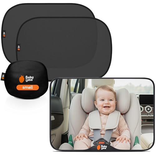 Image of Baby Uma Car Window Shades + Baby Car Mirror - UPF 50+ Window Shade 2 Pack PLUS 1 Shatterproof, XL View Mirror for Baby, Easy On 'n Off, Newborn Essentials